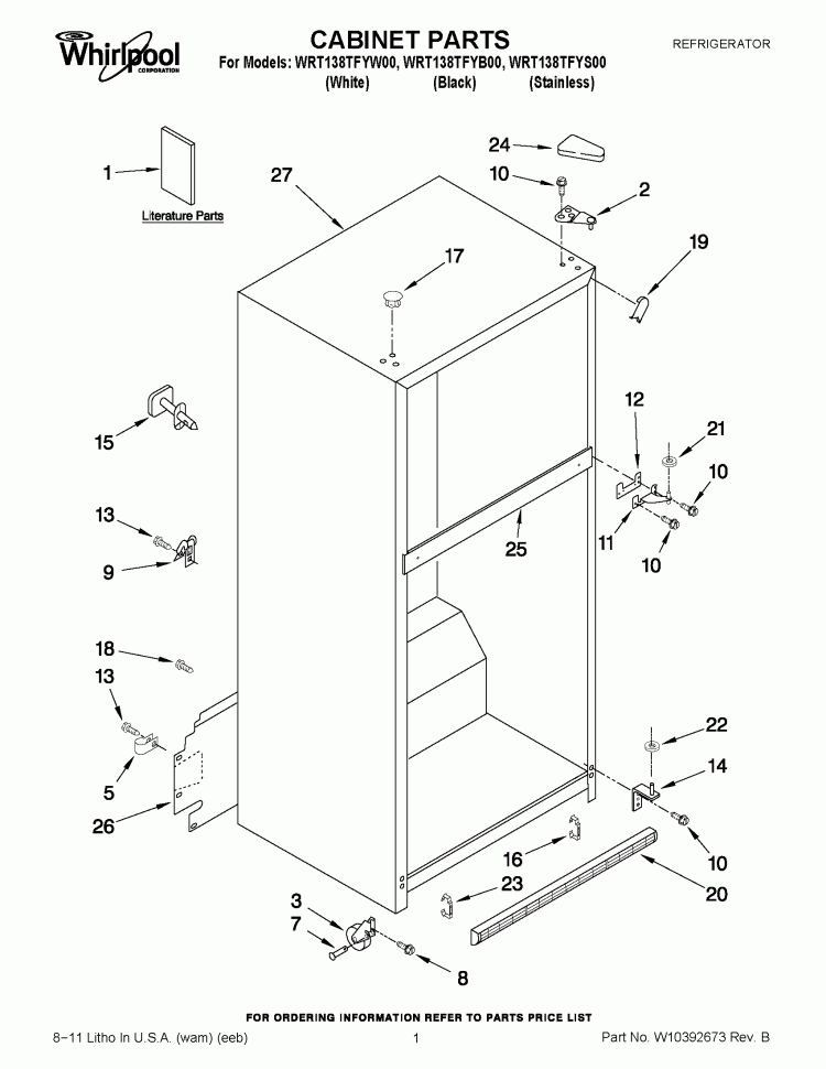 CABINET PARTS Diagram and Parts List for WRT138TFYS00  Whirlpool Refrigerator