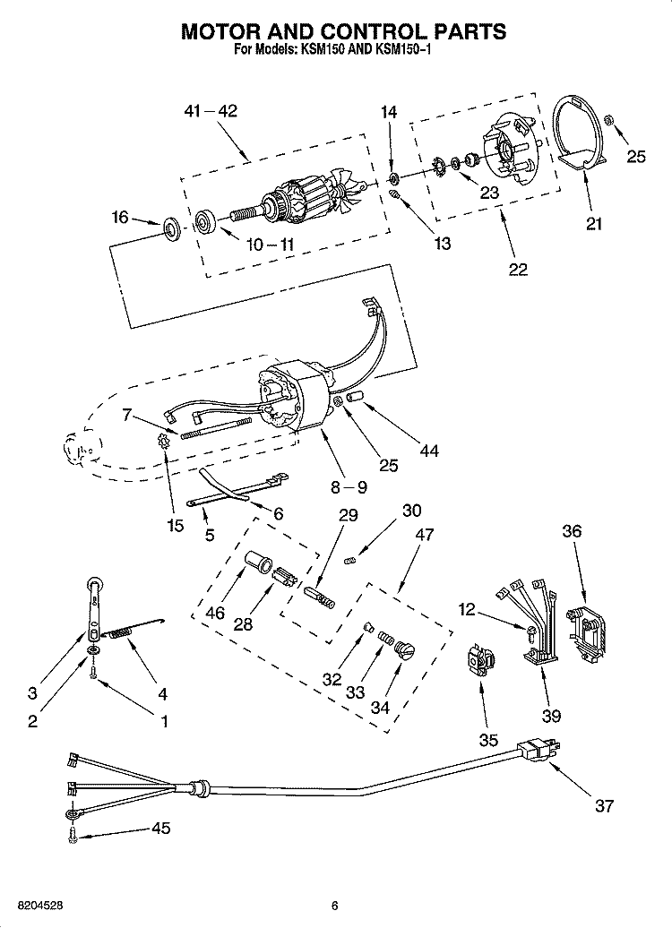 MOTOR AND CONTROL PARTS Diagram and Parts List for KSM150  KitchenAid Mixer