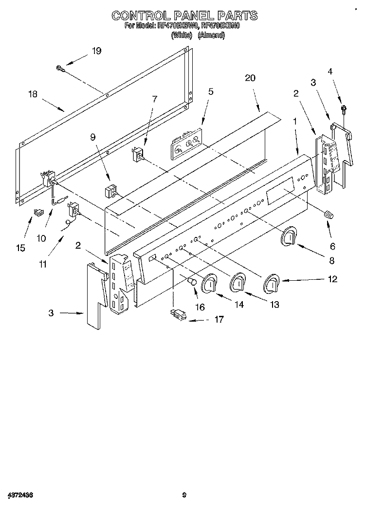 CONTROL PANEL, LIT/OPTIONAL Diagram and Parts List for RF4700XBN0  Whirlpool Range