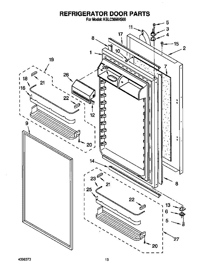 REFRIGERATOR DOOR Diagram and Parts List for KBLC36MHS00  KitchenAid Refrigerator
