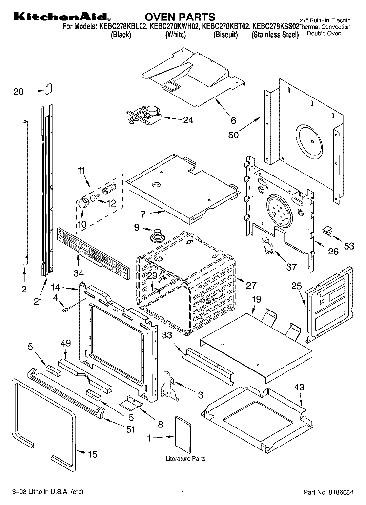 OVEN PARTS Diagram and Parts List for KEBC278KSS02  KitchenAid Wall Oven
