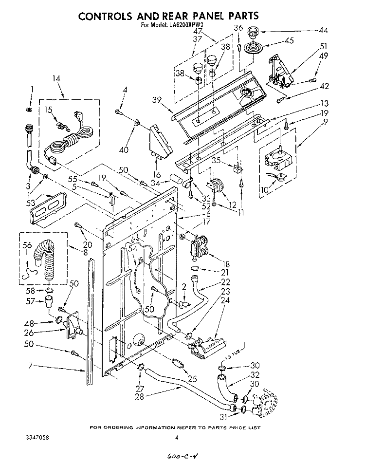 CONTROLS AND REAR PANEL Diagram and Parts List for LA6200XPW3  Whirlpool Washer