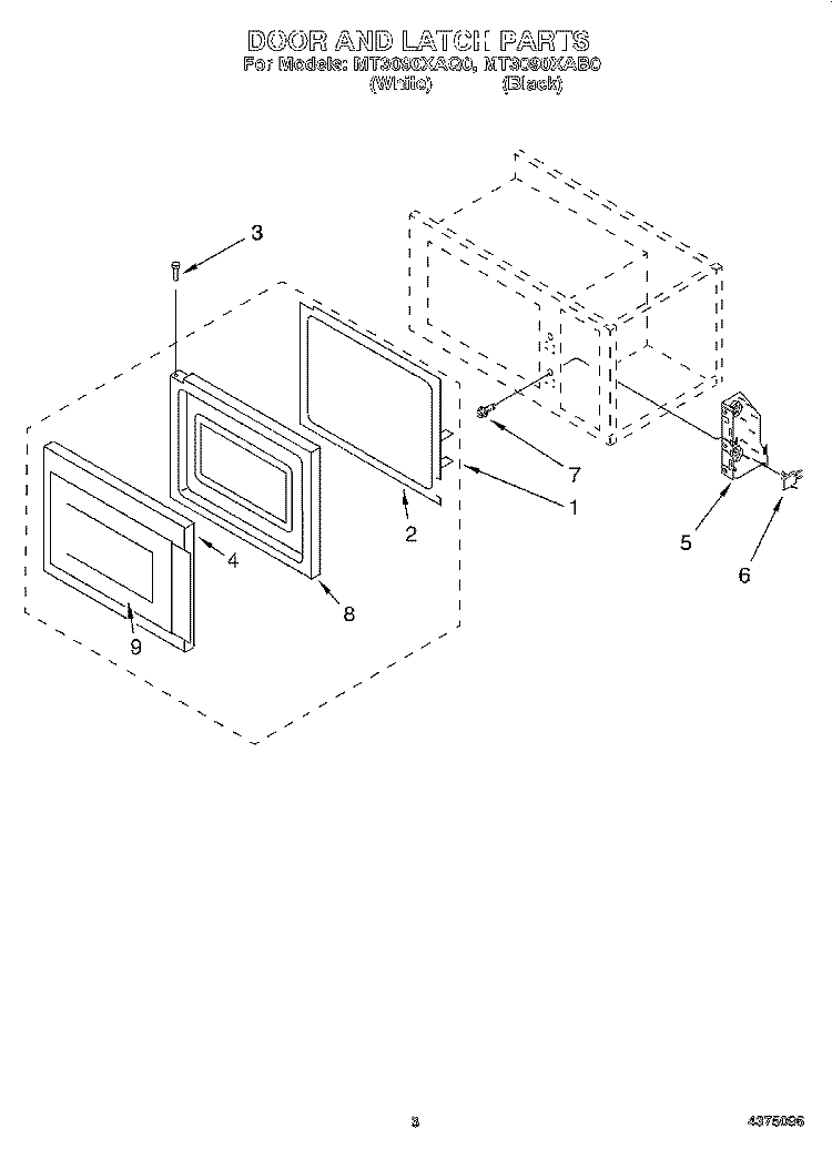 DOOR AND LATCH Diagram and Parts List for MT3090XAQ0  Whirlpool Microwave