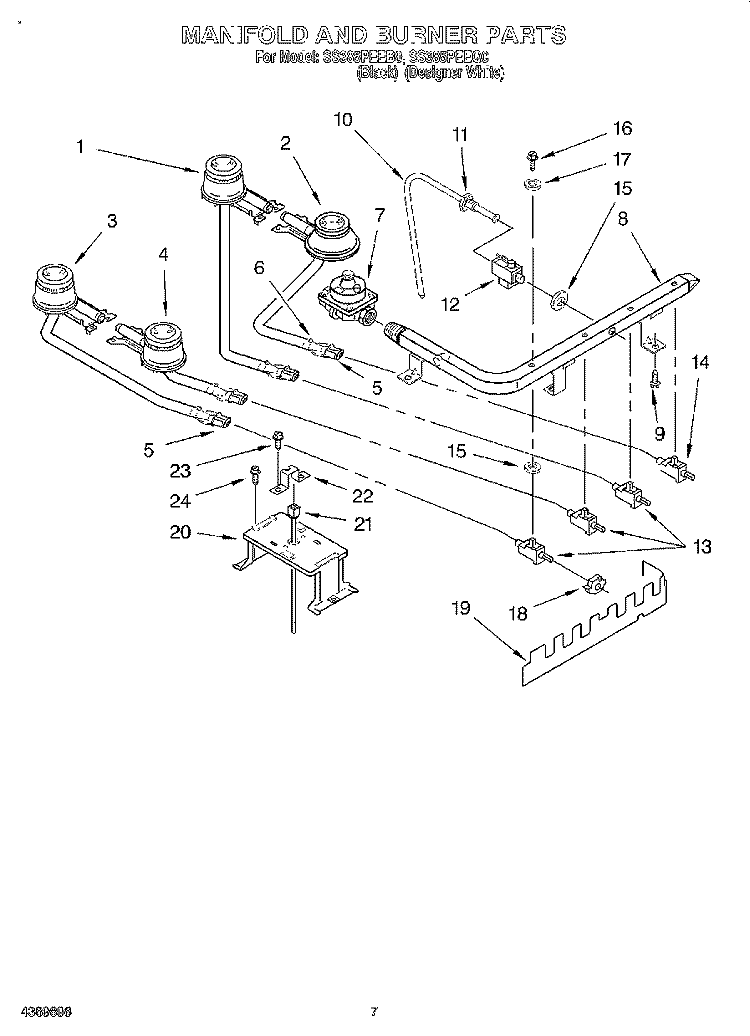 MANIFOLD AND BURNER Diagram and Parts List for SS385PEEB0  Whirlpool Range