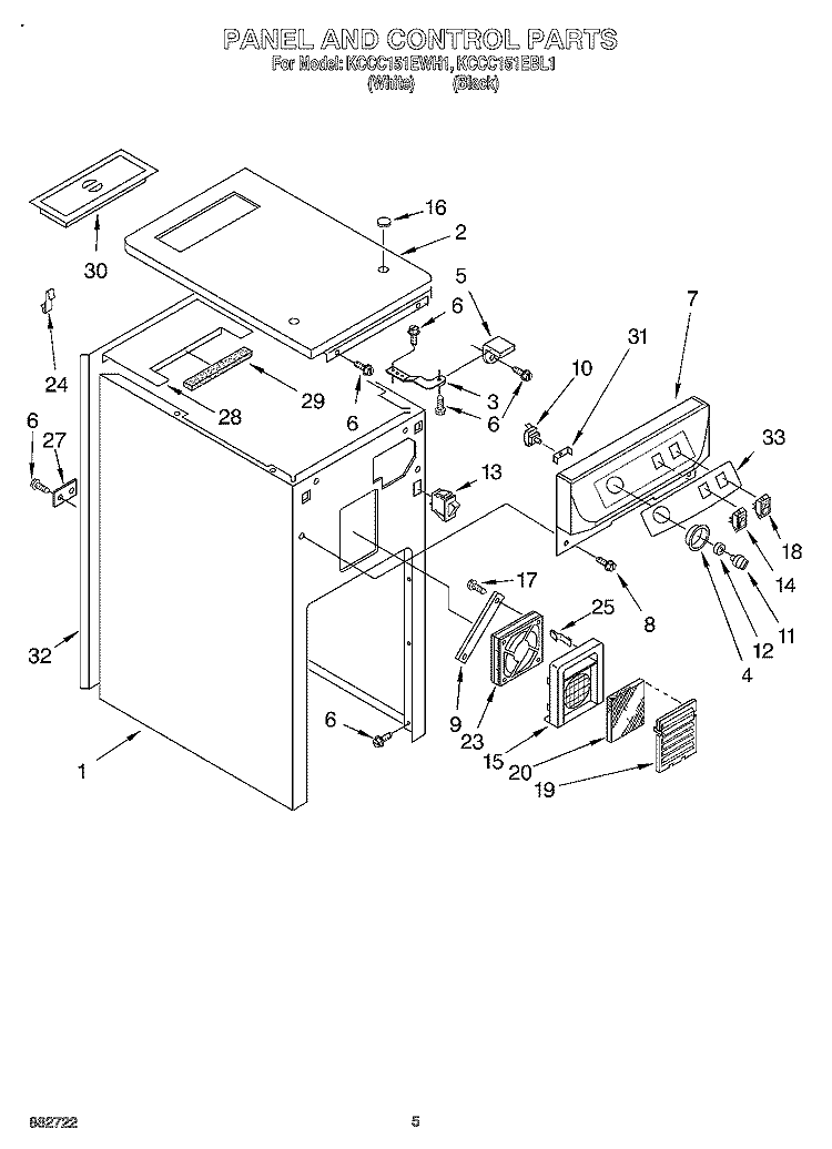 PANEL AND CONTROL Diagram and Parts List for KCCC151EBL1  KitchenAid Trash Compactor