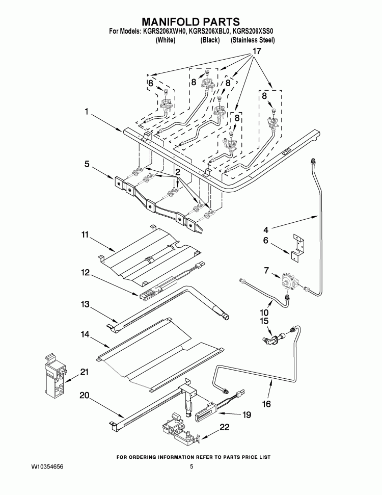 MANIFOLD PARTS Diagram and Parts List for KGRS206XBL0  KitchenAid Range
