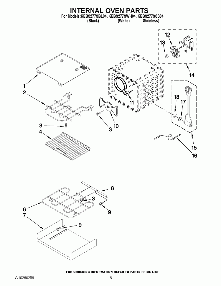 INTERNAL OVEN PARTS Diagram and Parts List for KEBS277SSS04  KitchenAid Wall Oven