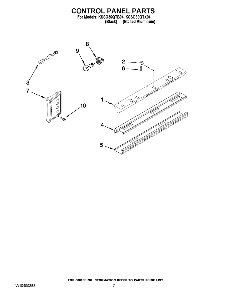 CONTROL PANEL PARTS Diagram and Parts List for KSSO36QTB04  KitchenAid Refrigerator