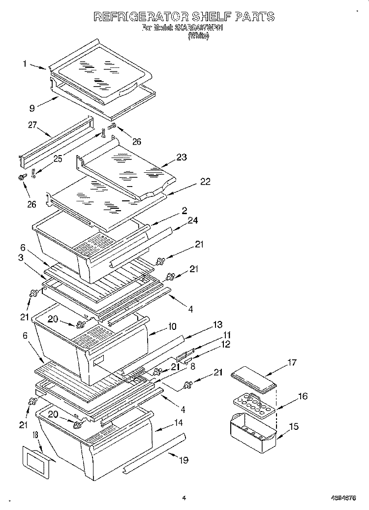 REFRIGERATOR SHELF Diagram and Parts List for 3XARG497WP01  Whirlpool Refrigerator