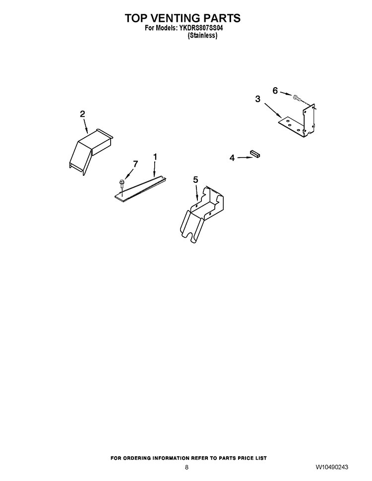 TOP VENTING PARTS Diagram and Parts List for YKDRS807SS04  KitchenAid Range