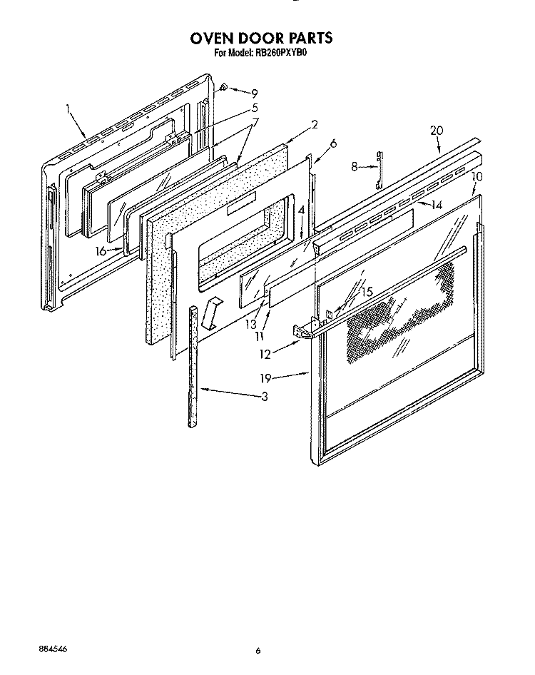 OVEN DOOR Diagram and Parts List for RB260PXYQ0  Whirlpool Wall Oven