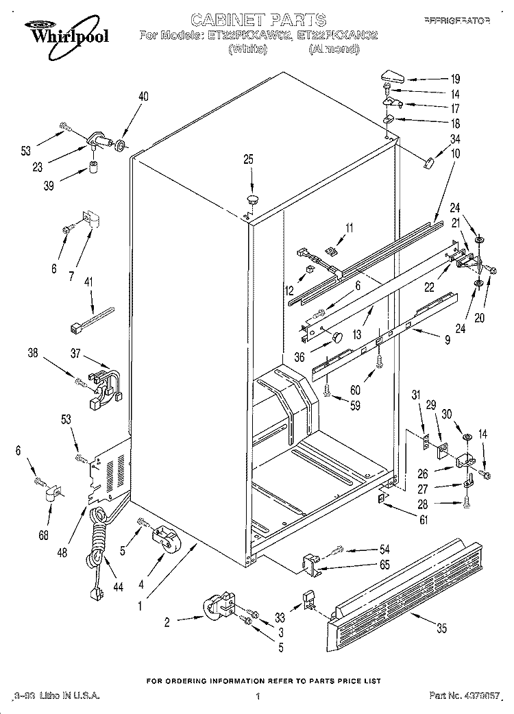 CABINET Diagram and Parts List for ET22PKXAW02  Whirlpool Refrigerator