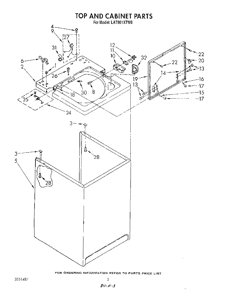 TOP AND CABINET , LITERATURE AND OPTIONAL Diagram and Parts List for LA7801XTM0  Whirlpool Washer
