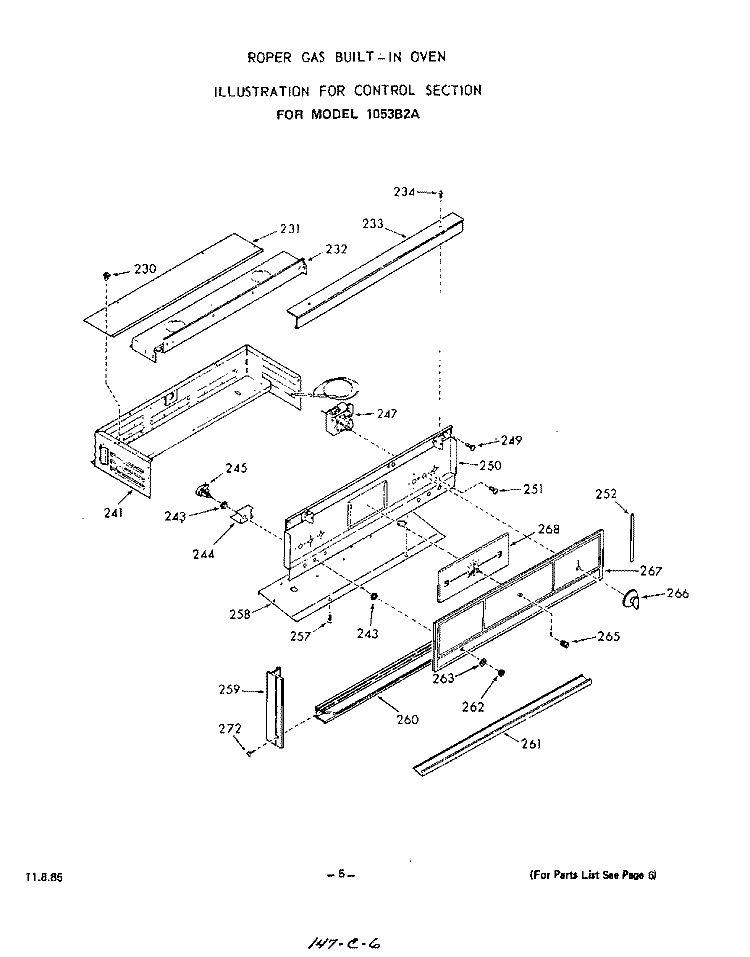 CONTROL Diagram and Parts List for 1053B2A  Roper Wall Oven