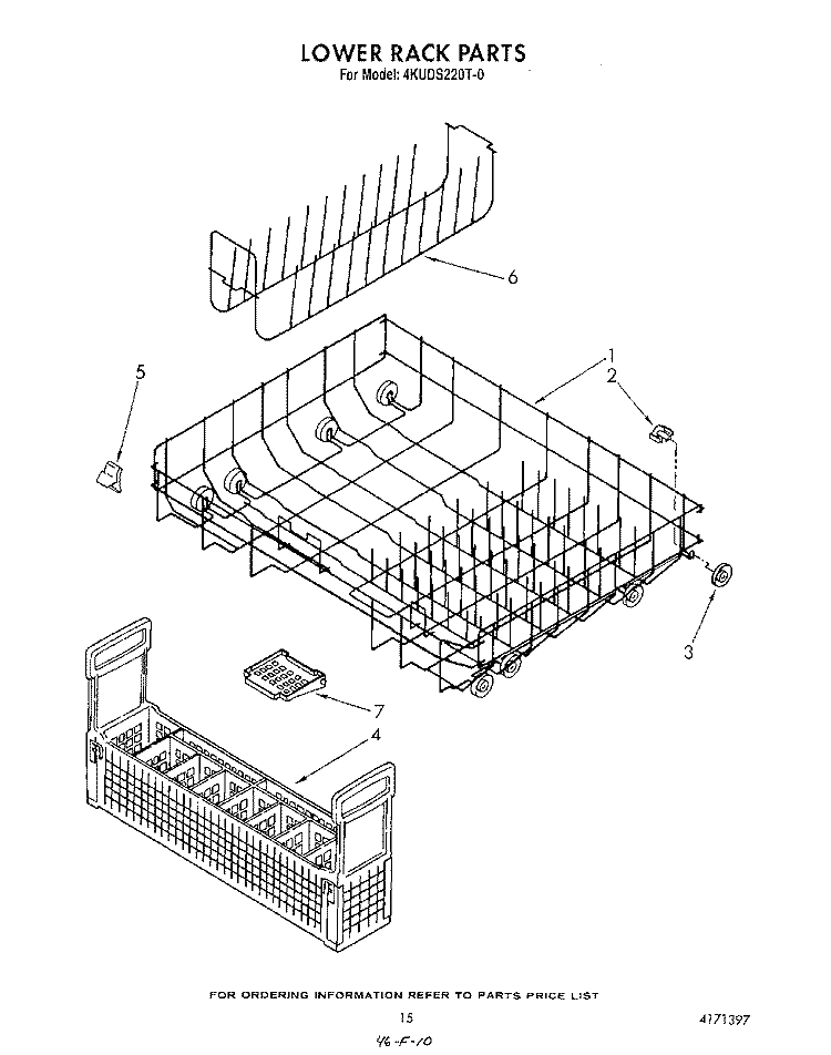 LOWER RACK Diagram and Parts List for 4KUDS220T0  KitchenAid Dishwasher
