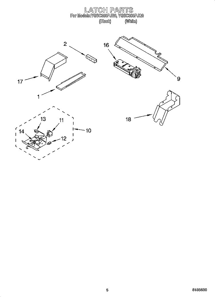 LATCH PARTS Diagram and Parts List for YGSC308PJB0  Whirlpool Microwave Oven Combo