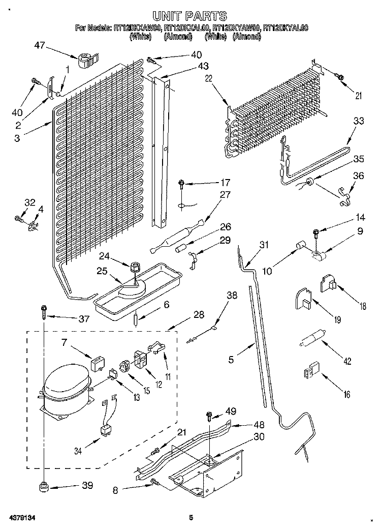 UNIT Diagram and Parts List for RT12DKYAW00  Roper Refrigerator