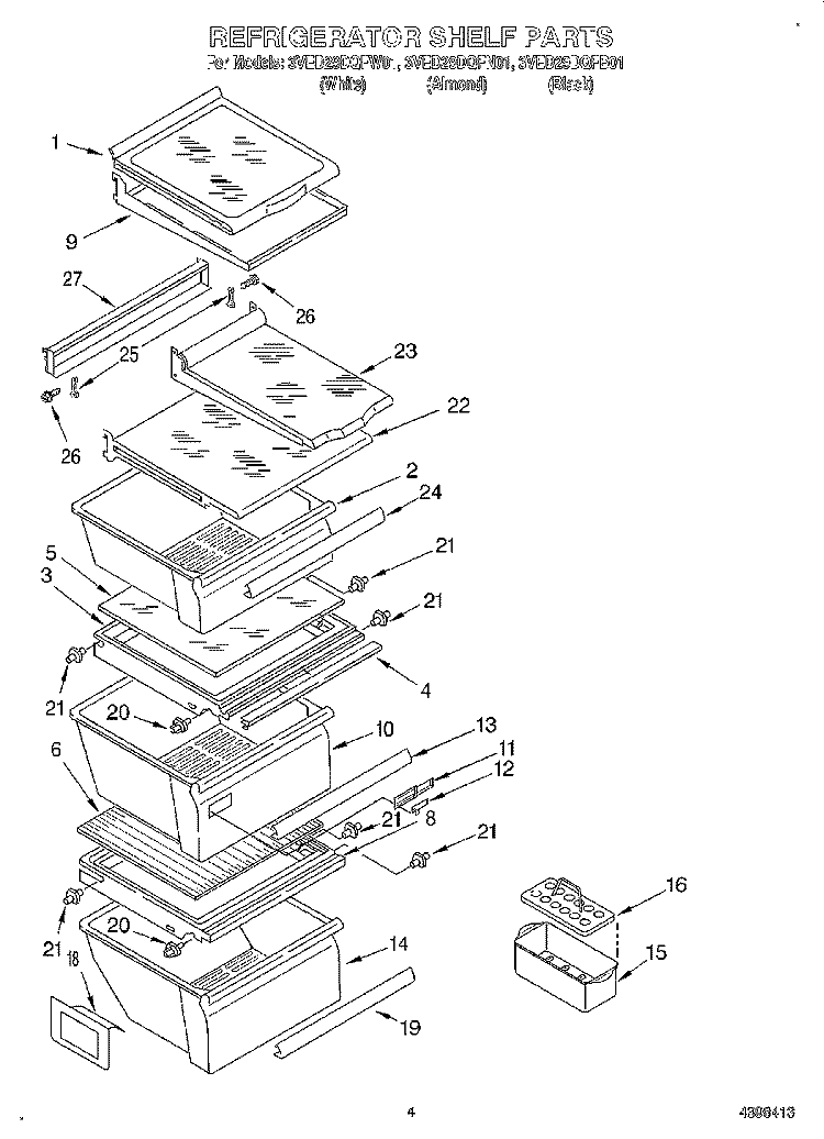 REFRIGERATOR SHELF Diagram and Parts List for 3VED29DQFW01  Whirlpool Refrigerator