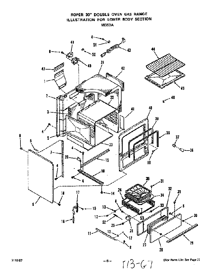 Lower Body Diagram and Parts List for 1835*3A  Roper Range
