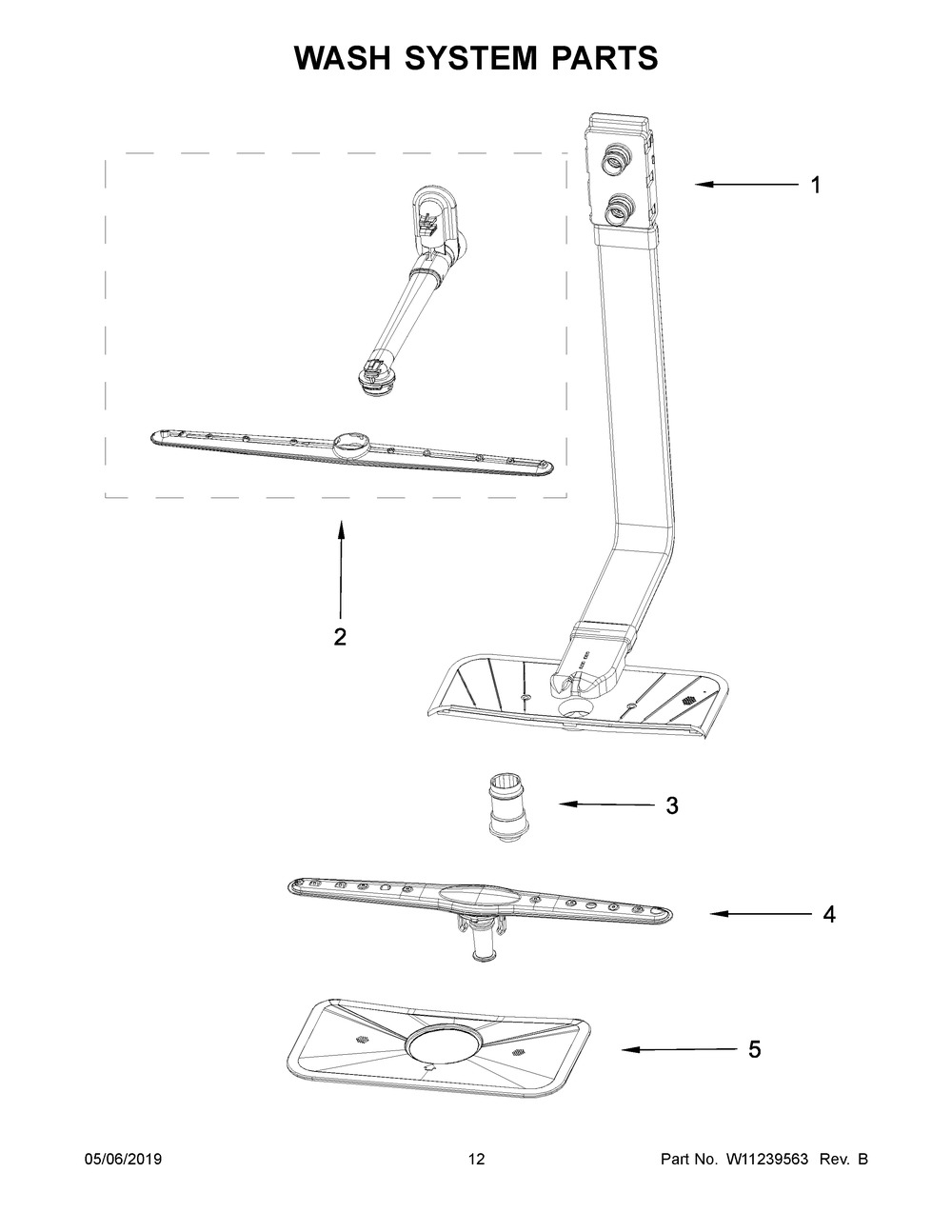 Wash System Parts Diagram and Parts List for WDF550SAHS0  Whirlpool Dishwasher