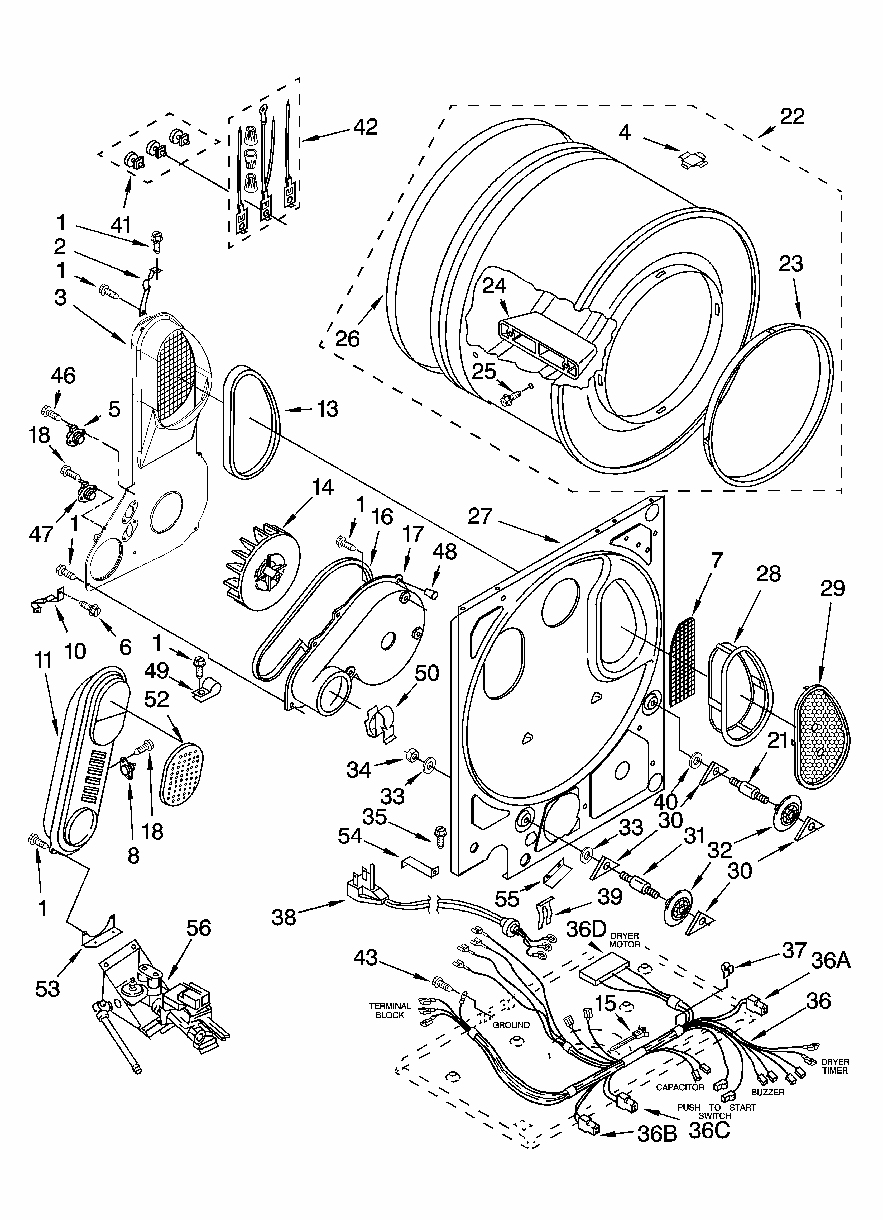 Dryer Bulkhead Parts Diagram and Parts List for 11098752795  Kenmore Washer Dryer Combo