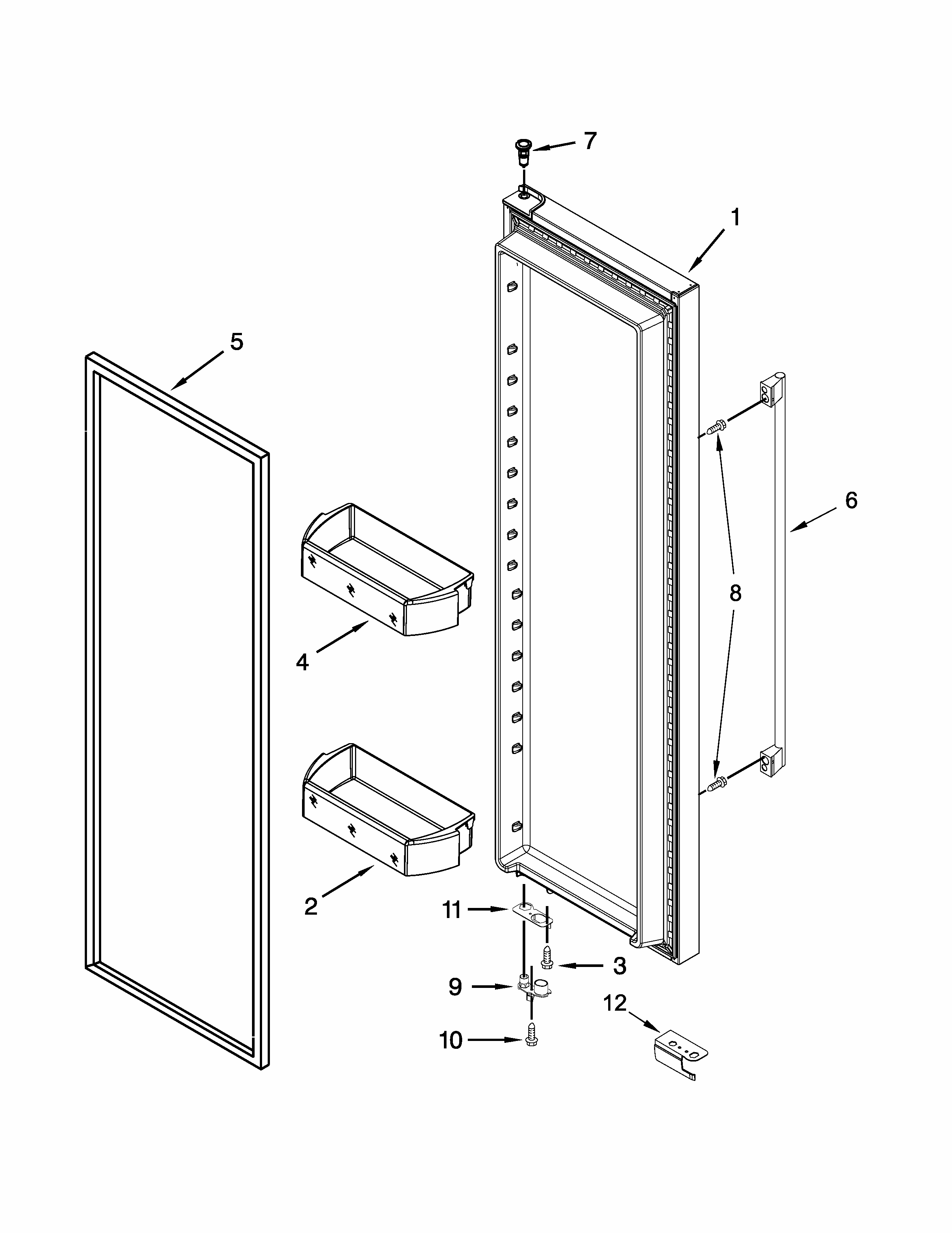 Refrigerator Door Parts Diagram and Parts List for ISC21CNEDS00  Whirlpool Refrigerator