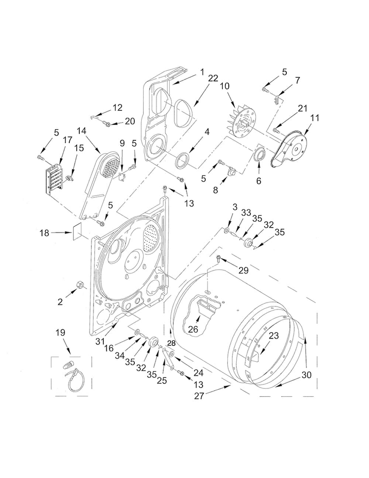 Bulkhead Diagram and Parts List for 11060222510  Kenmore Dryer