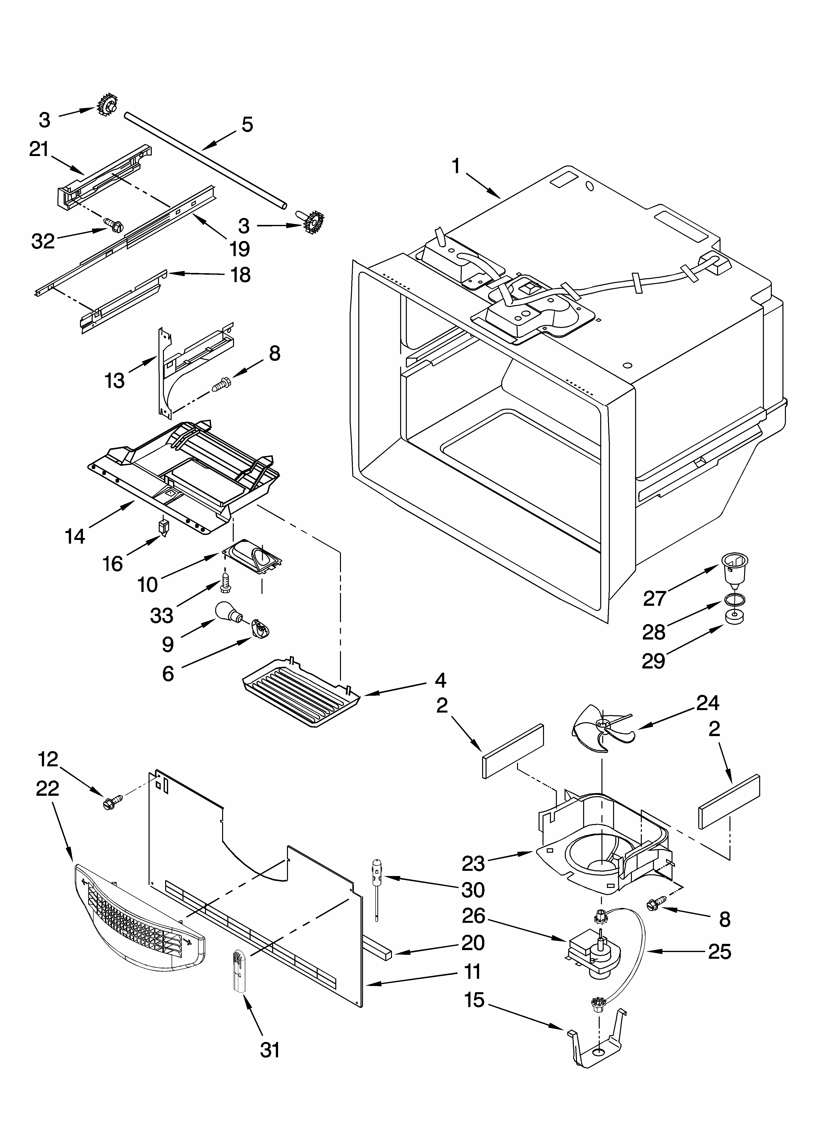 Freezer Liner Parts Diagram and Parts List for GB9SHDXPB12  Whirlpool Refrigerator