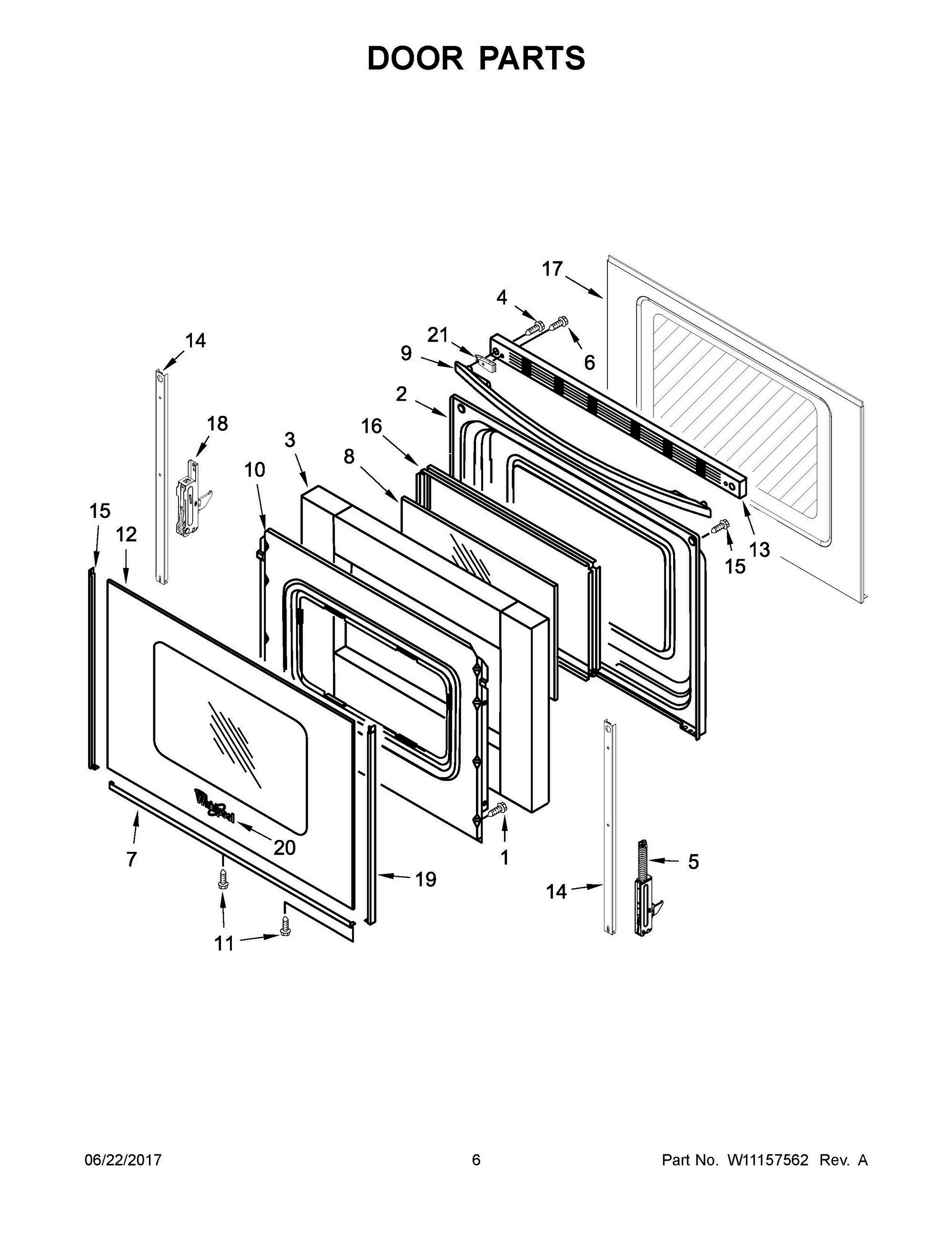 04 - DOOR PARTS Diagram and Parts List for YWEE510S0FB1  Whirlpool Range