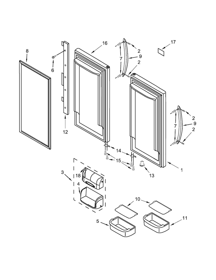 Refrigerator Door Parts Diagram and Parts List for KBFS20ECBL00  KitchenAid Refrigerator