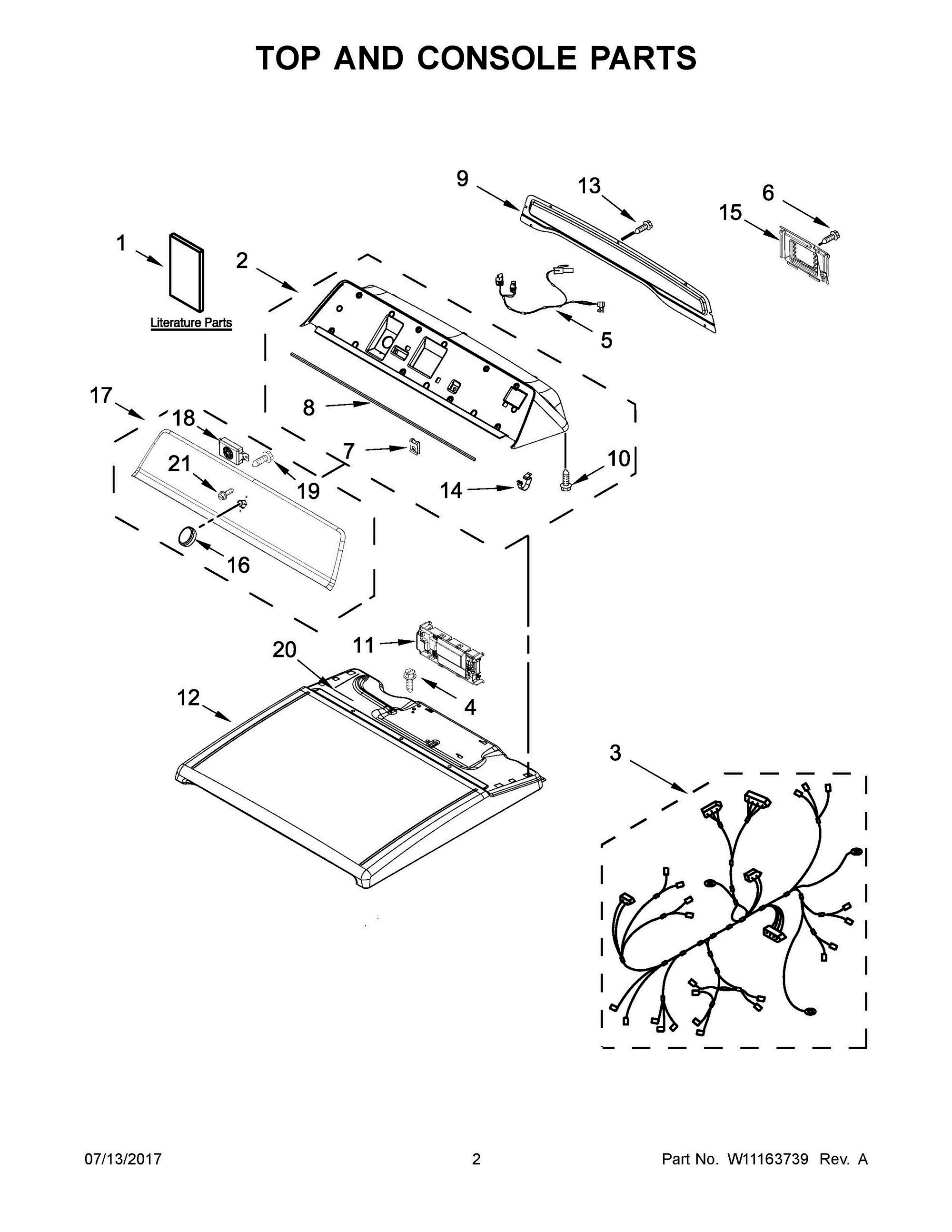 02 - TOP AND CONSOLE PARTS Diagram and Parts List for MEDB855DW4  Whirlpool Dryer