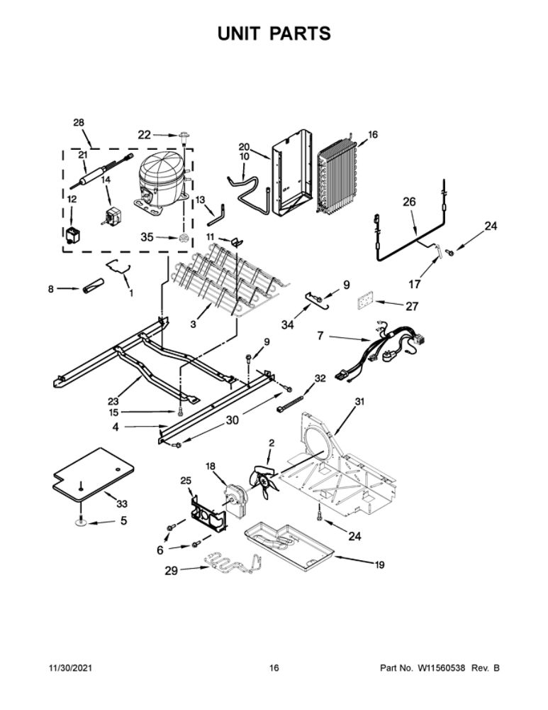 Unit Parts Diagram and Parts List for 10641173716  Kenmore Refrigerator