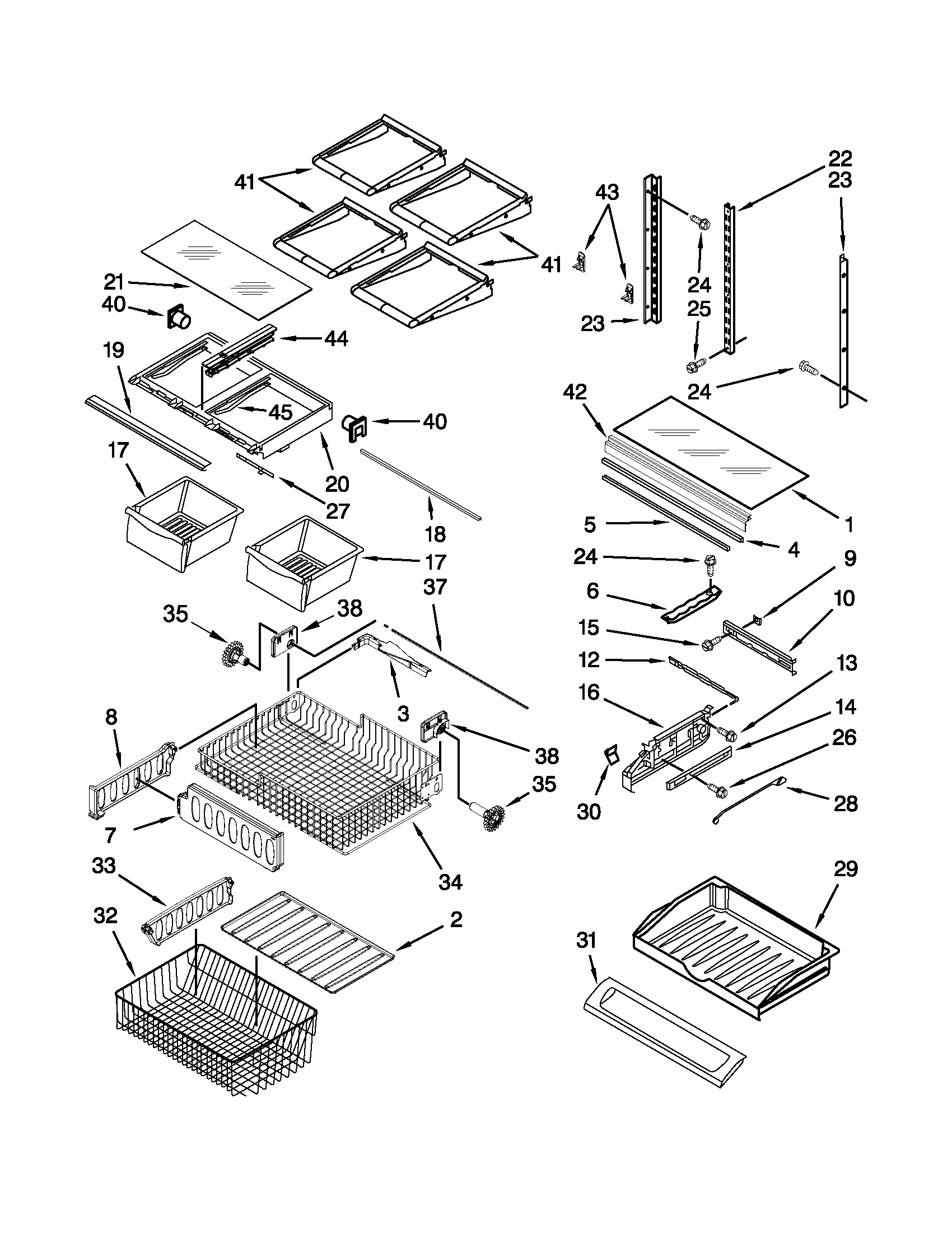 Shelf Parts Diagram and Parts List for 59672003017  Kenmore Refrigerator