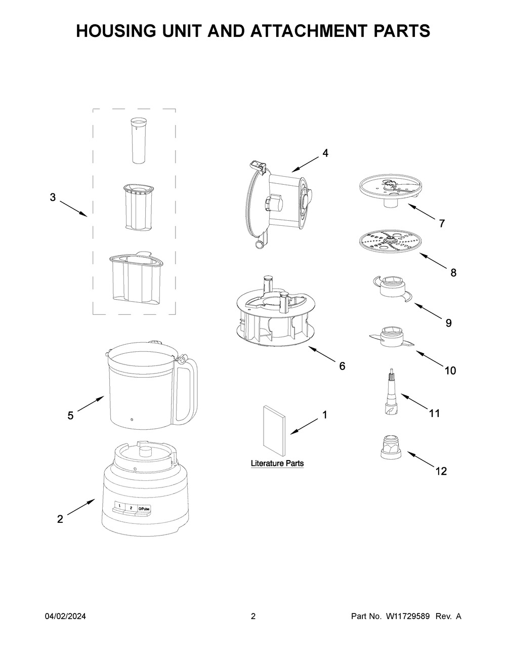 Housing Unit And Attachment Parts Diagram and Parts List for 5KFP1318BWH0  KitchenAid Food Processor