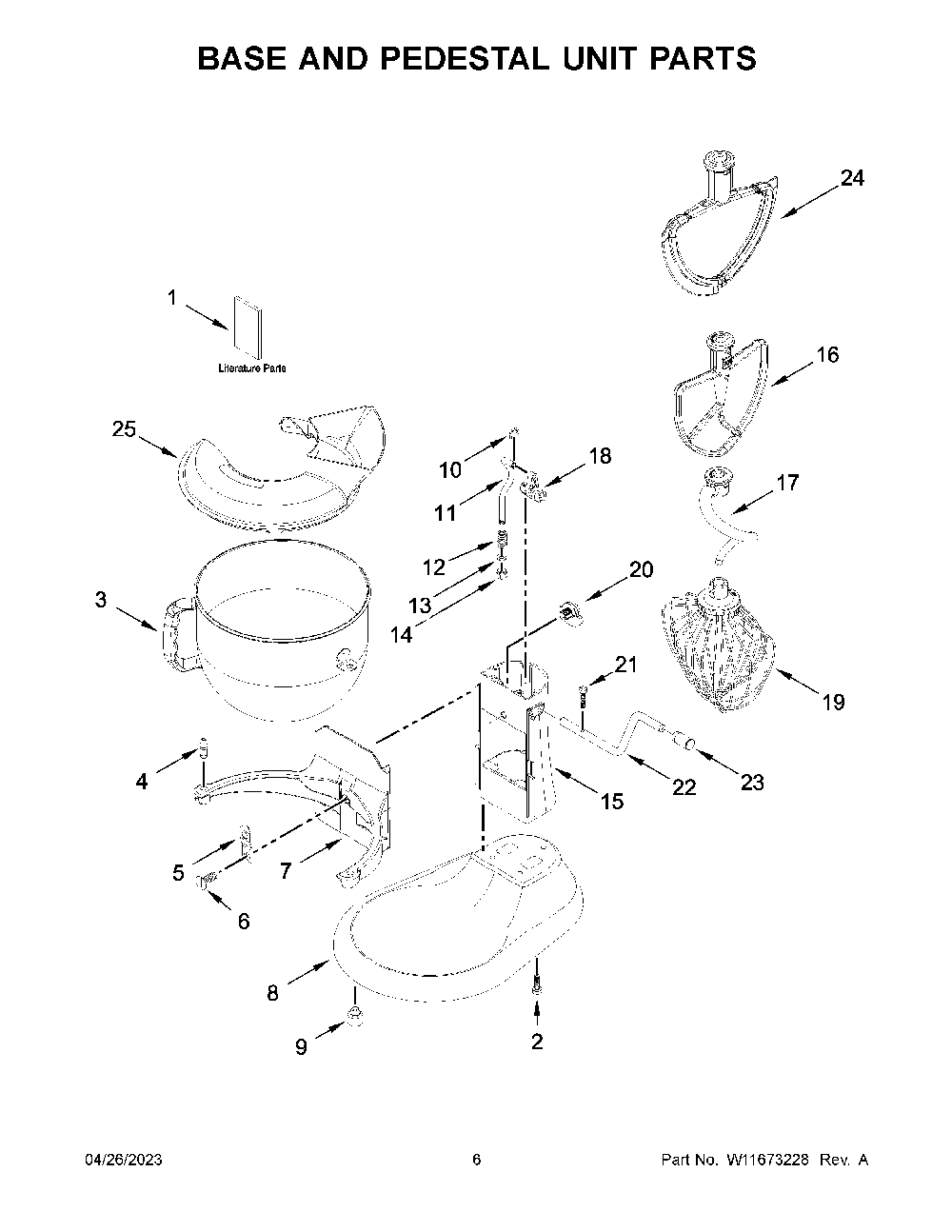 Base And Pedestal Unit Parts Diagram and Parts List for 5KSM70SHXWER0  KitchenAid Mixer