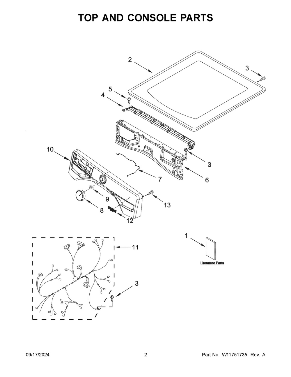 02 - Top And Console Parts Diagram and Parts List for WGD6720RW0  Whirlpool Dryer