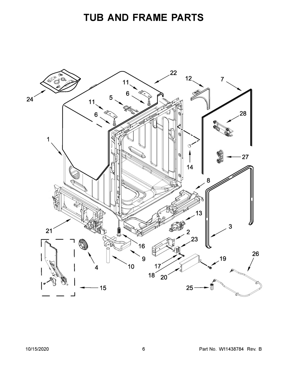 Tub And Frame Parts Diagram and Parts List for KDTM404KBS0  Whirlpool Dishwasher