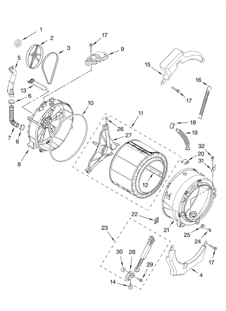 Tub And Basket Parts, Optional Parts Diagram and Parts List for WFW8500SR00  Whirlpool Washer