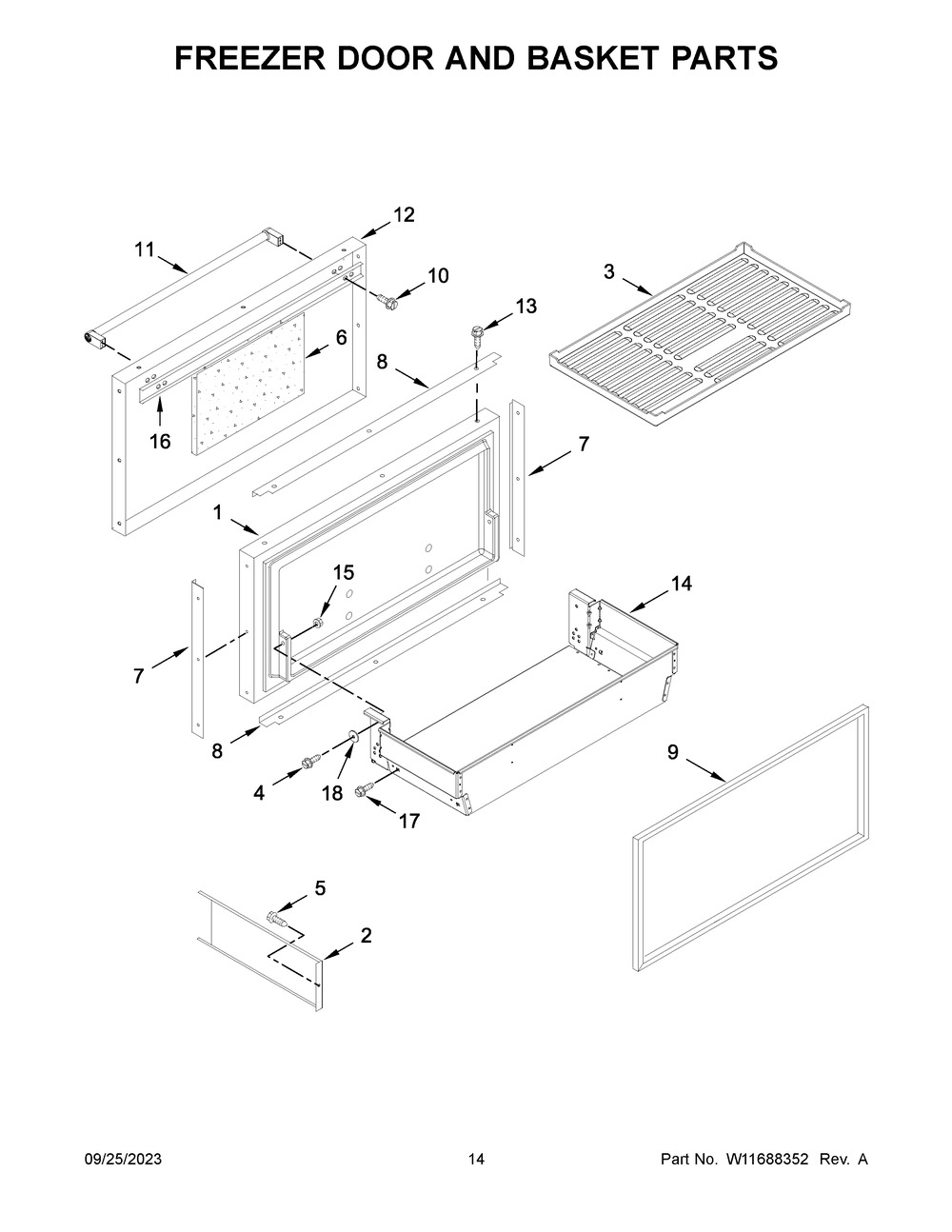 Freezer Door And Basket Parts Diagram and Parts List for KBFN506ESS05  KitchenAid Refrigerator