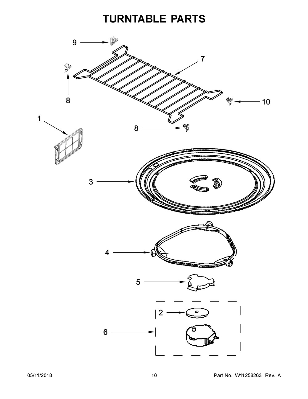 Turntable Parts Diagram and Parts List for WMH32519HB0  Whirlpool Microwave