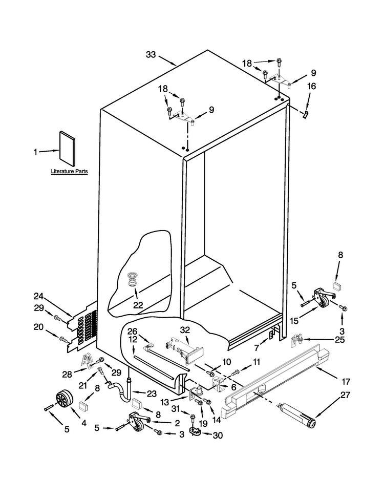 Cabinet Parts Diagram and Parts List for 7WRS25FEBF00  Whirlpool Refrigerator