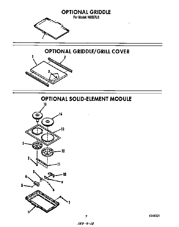 ^griddle Diagram and Parts List for N9357*0  Roper Range
