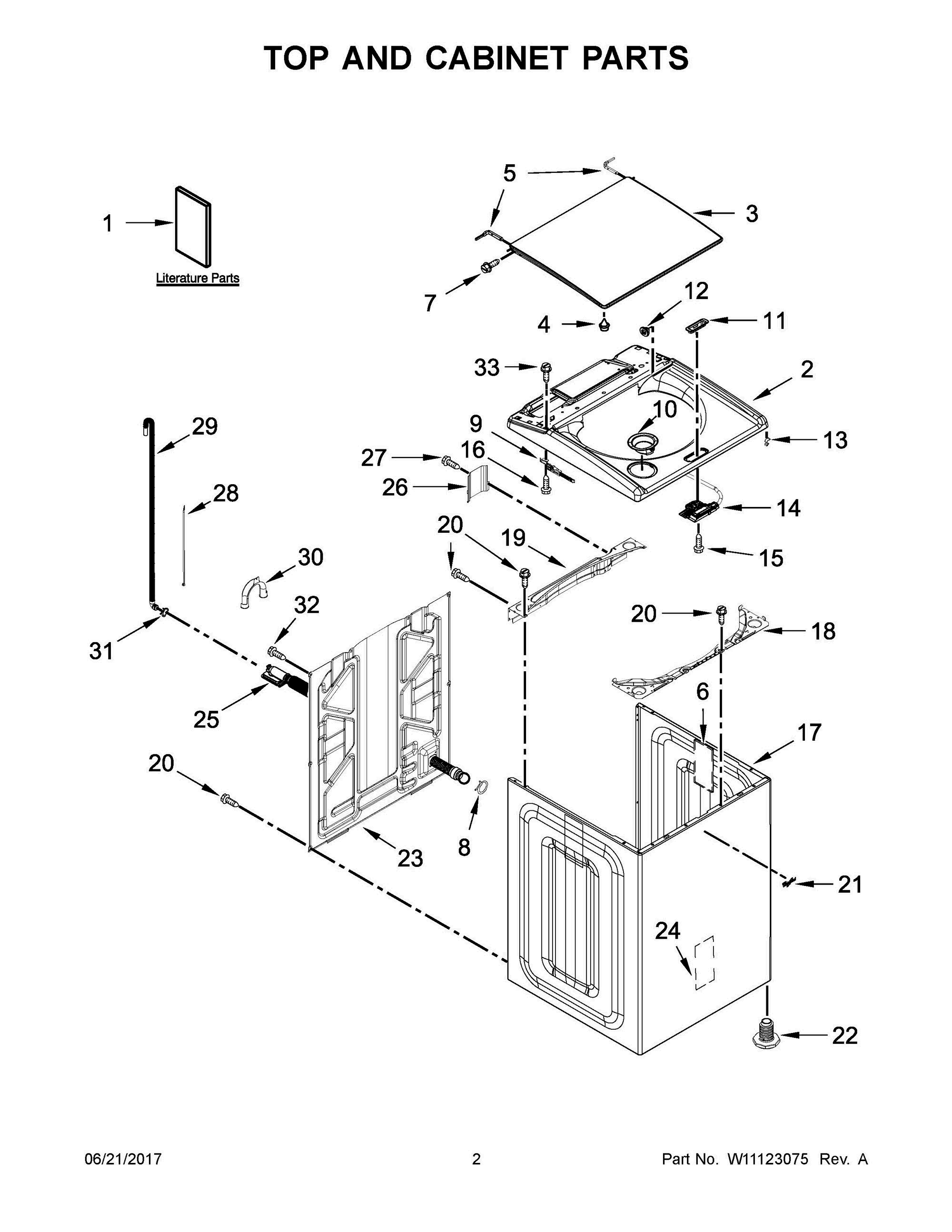02 - TOP AND CABINET PARTS Diagram and Parts List for WTW7040DW2  Whirlpool Washer