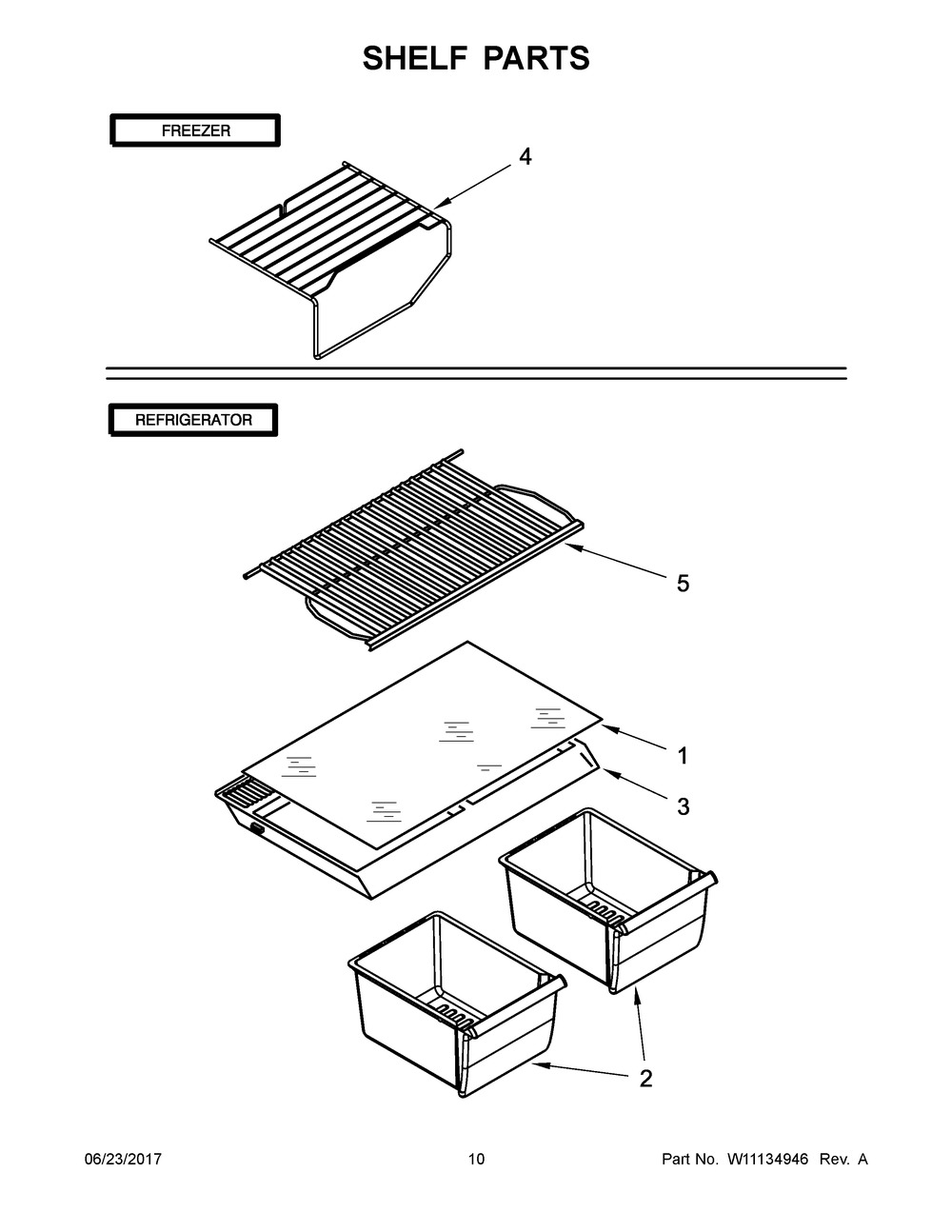 Shelf Parts Diagram and Parts List for IRT134FDW00  Whirlpool Refrigerator