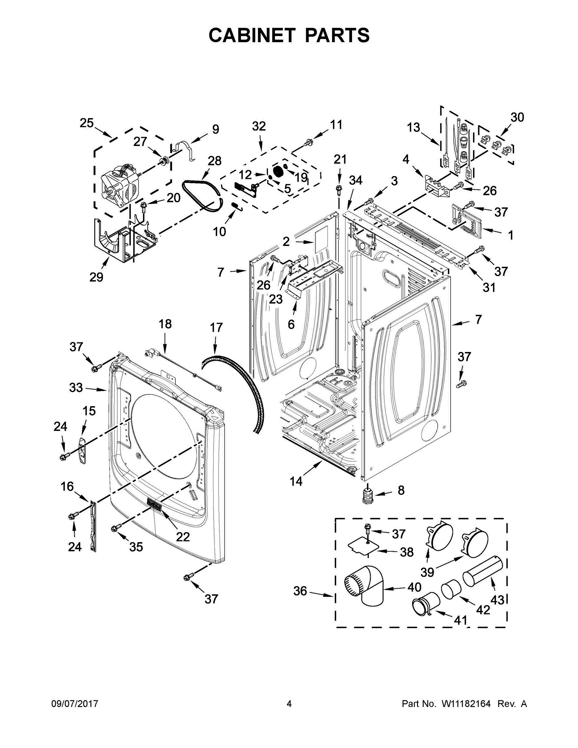 03 - CABINET PARTS Diagram and Parts List for MED8200FC1  Whirlpool Dryer