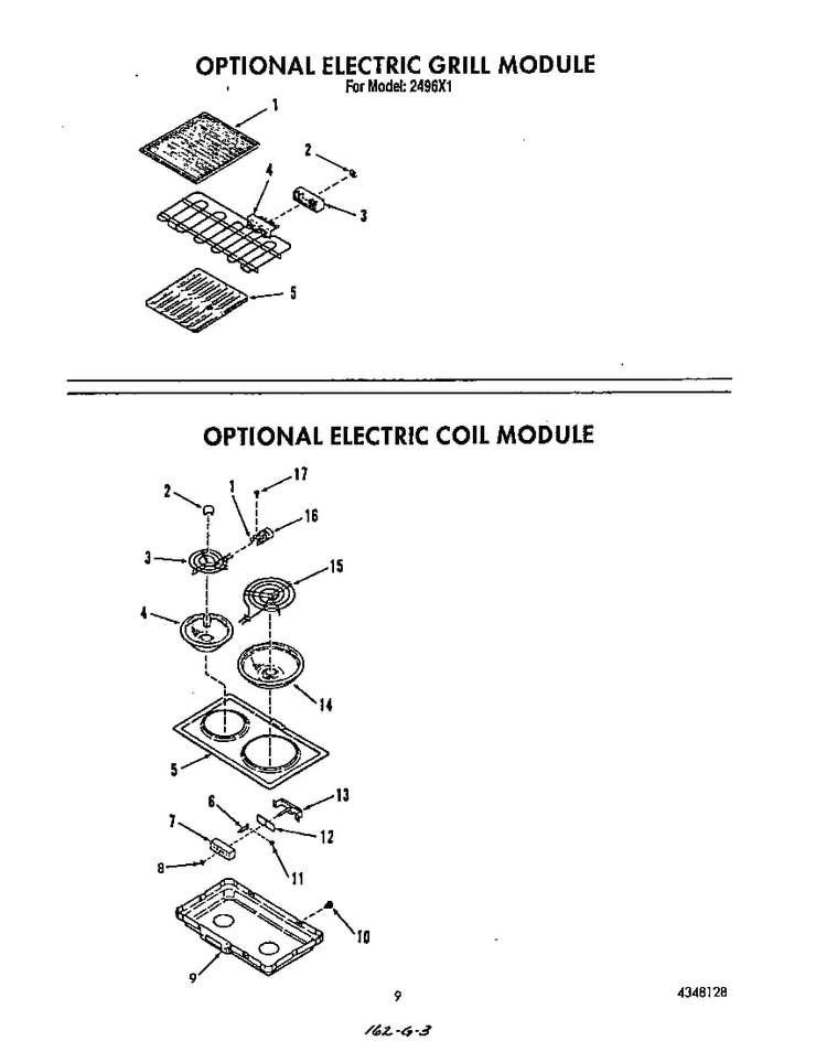^electric Grill Module Diagram and Parts List for 2496*1  Roper Range