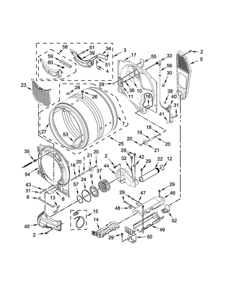 Bulkhead Parts Diagram and Parts List for WED90HEFC0  Whirlpool Dryer