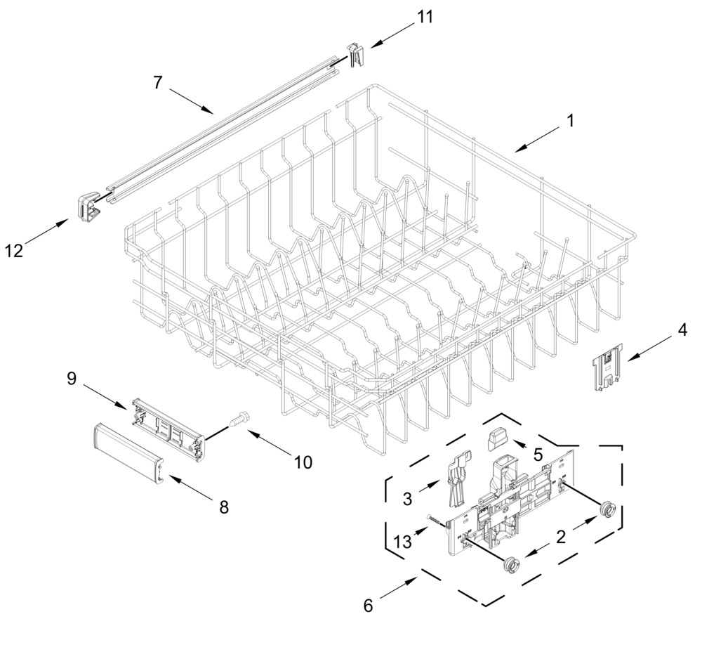 Upper Rack And Track Parts Diagram and Parts List for MDTS7024SZ0  Whirlpool Dishwasher