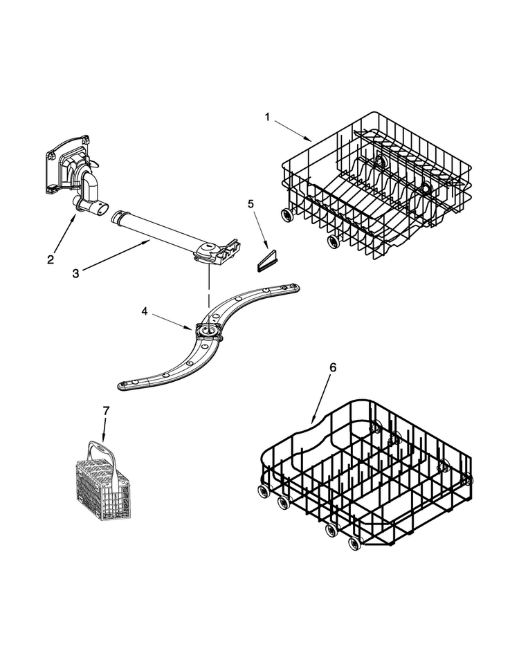 Dishrack Parts Diagram and Parts List for UDT518SBDP0  Whirlpool Dishwasher