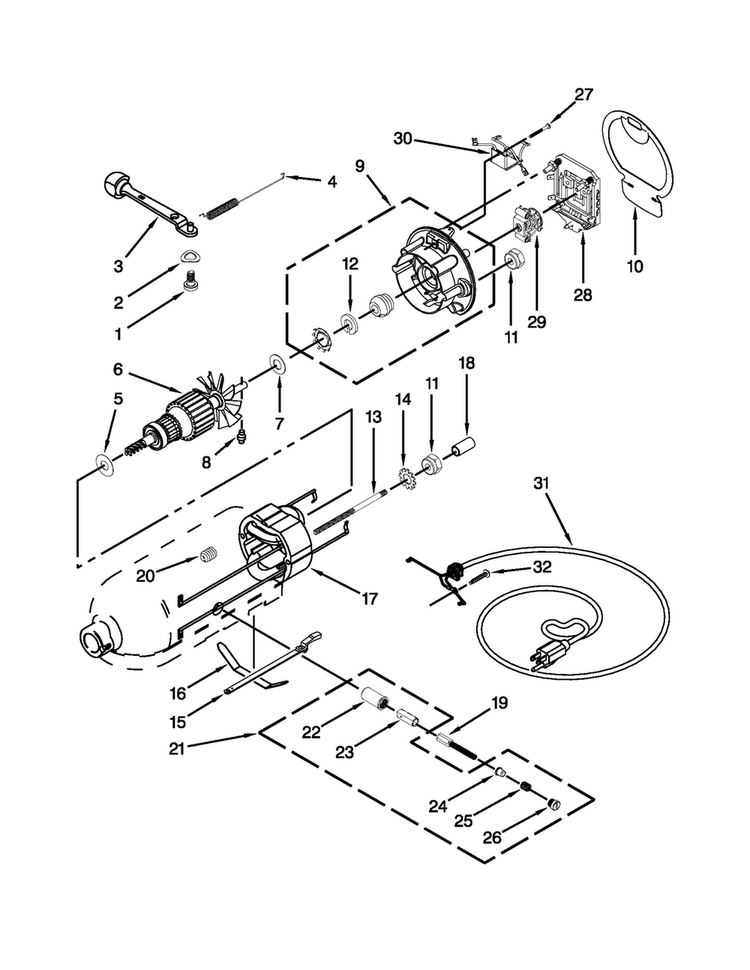 Motor And Control Unit Parts Diagram and Parts List for 7KSM155GBZCA0  KitchenAid Mixer